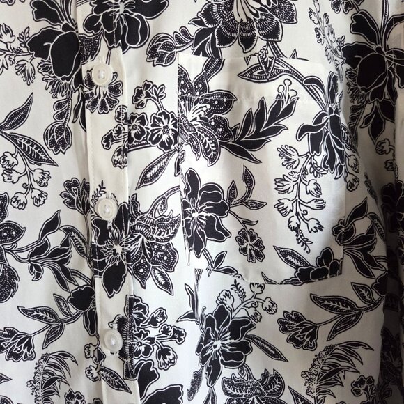 Lands' End No Iron Supima Cotton Floral Shirt Button Up White/Black Women's 16W - Picture 4 of 12